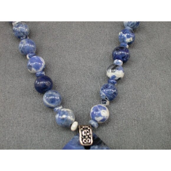Sodalite Teardrop Pendant Necklace With Beaded Chain & Antique Silver Clasp - Picture 5 of 5
